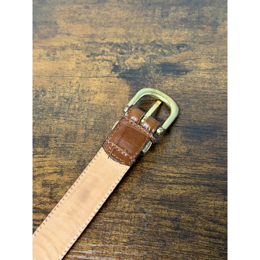 Harken Women's Meduim Brown Leather Belt Croc Embossed Medium USA Made Vintage - Picture 3 of 9